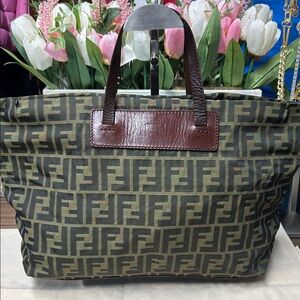 Fendi Zucca print with leather trim Tote